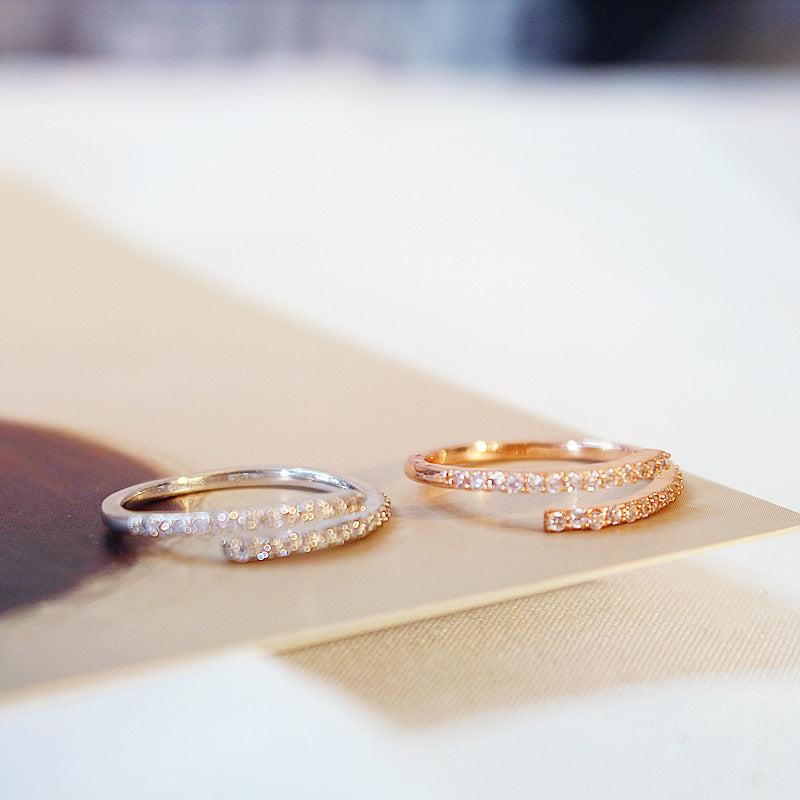 Adjustable Zircon Ring With Exquisite Open Design Rose Gold Plated Copper Or Platinum Plated Copper Ring Size Adjustable