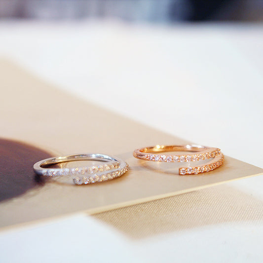 Adjustable Zircon Ring With Exquisite Open Design Rose Gold Plated Copper Or Platinum Plated Copper Ring Size Adjustable