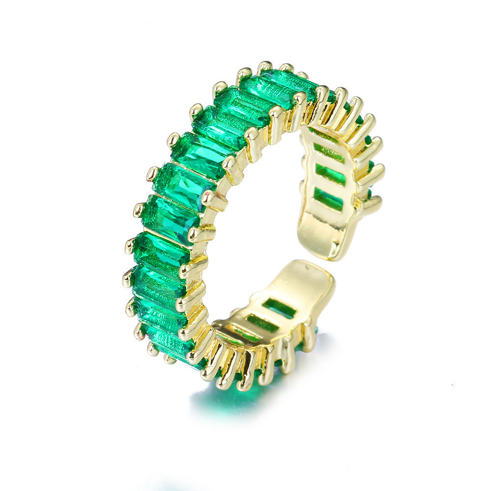 Womens Emerald Zircon Open Ring Adjustable Copper Jewelry for Party and Cocktail Wear with Elegant Sparkle Air