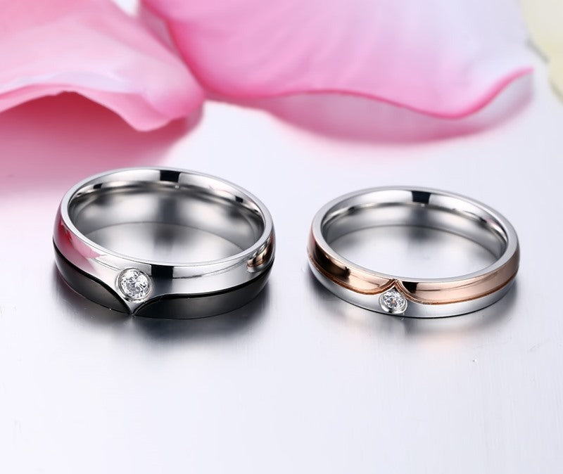 Stainless Steel Couple Ring Geometric Design Korean Style Wedding Gift Set for Partners for Modern Style Looks