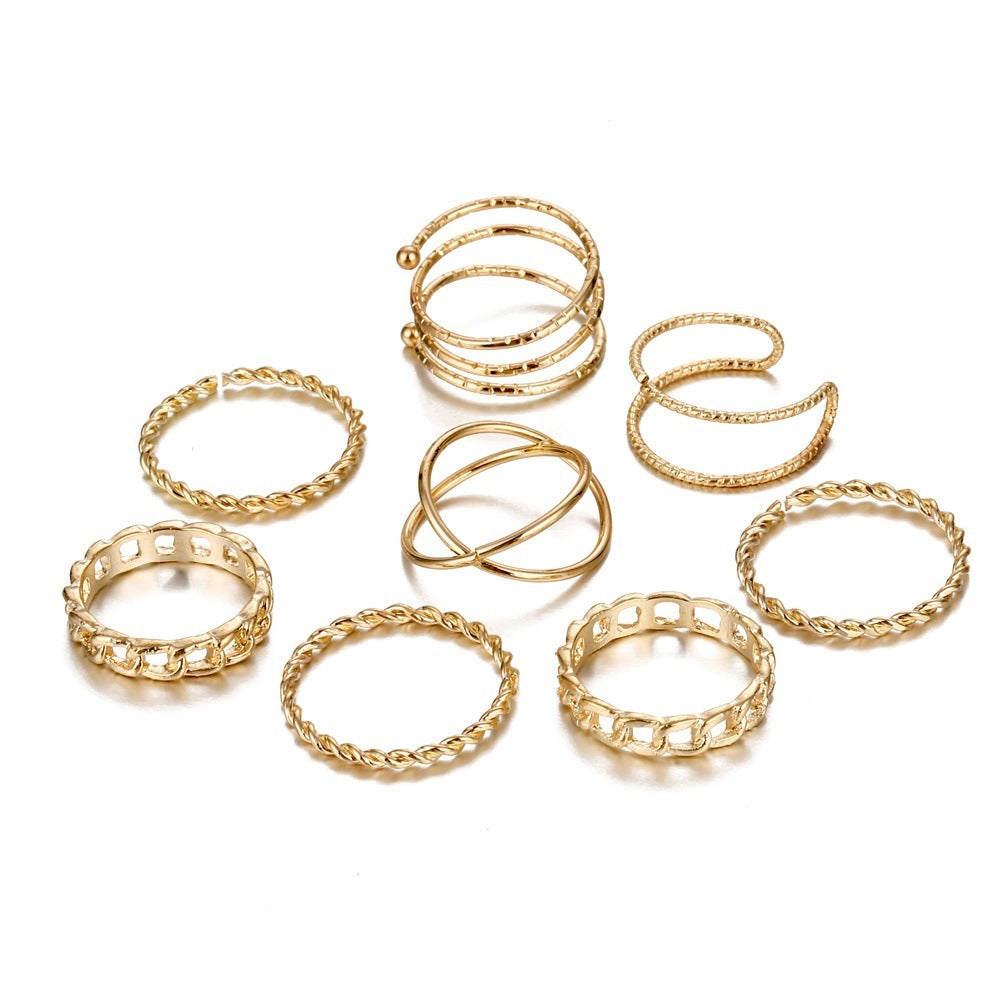 Geometric Alloy Ring Set 7 Pc Unisex Rings Electroplated Fashion Jewelry for Women and Girls Everyday Wear For Daily Use
