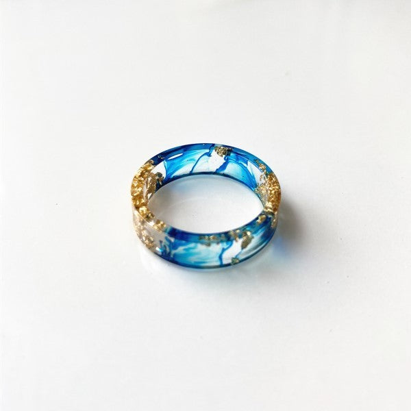 Unisex Resin Ring With Dried Flower Gold Foil Geometric Clear Jewelry Gift For Everyday Wear Unique Natural Accessory