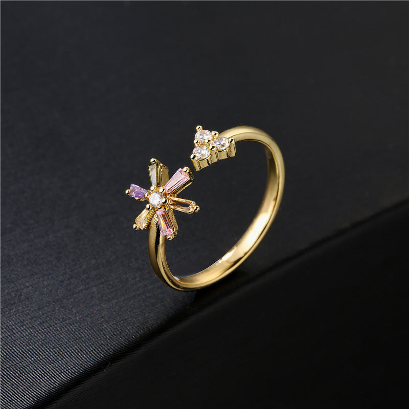 Copper Ring For Women Geometric Zircon Inlay Adjustable Opening Fashionable Elegant Durable Jewelry Long Lasting Shine