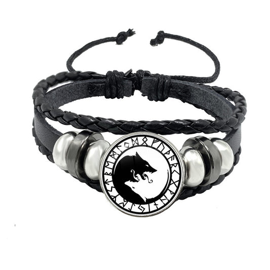 Unisex Leather Bracelet Retro Geometric Pattern Adjustable Woven Strap Wristbands Fashion Jewelry Everyday Use