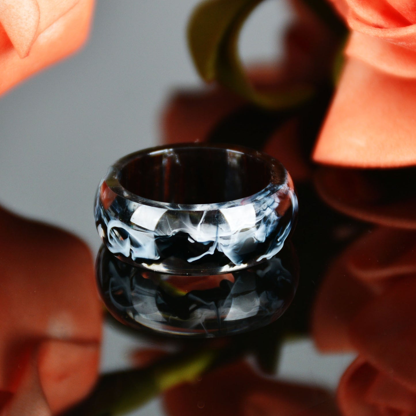 Two Tone Wood Resin Ring Unisex Gold Foil Inlay 17mm 18mm 19mm 20mm 21mm Elegant Unisex Resin Ring Casual Wear