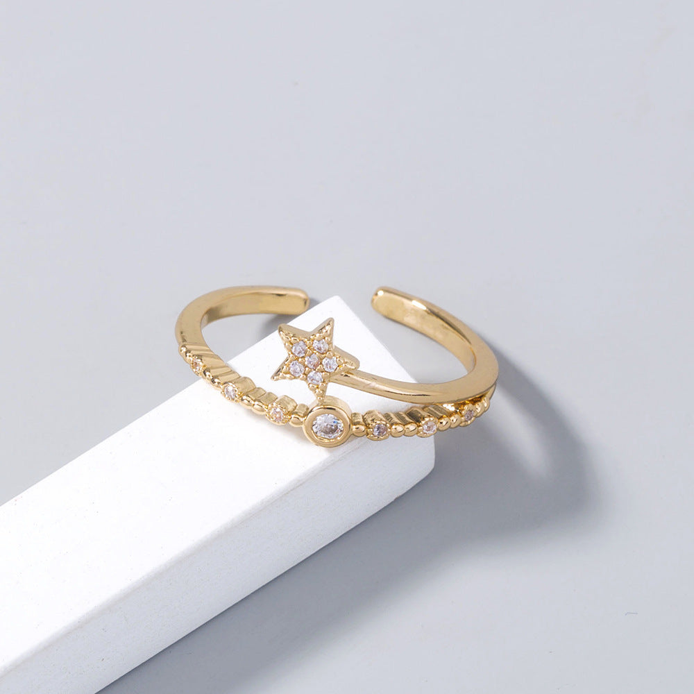 Womens Geometric Copper Ring With Rose Zircon Inlaid Elegant Fashion Jewelry Exquisite Light Luxury Ring For Her