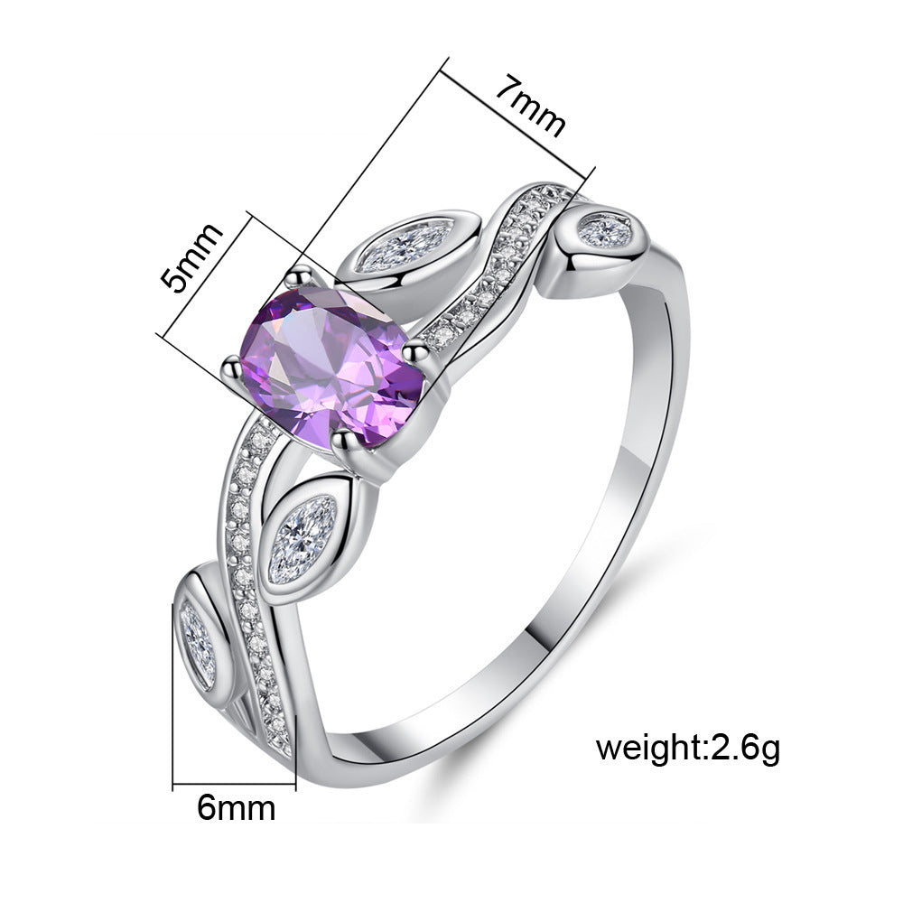 Women Purple Zircon Leaf Design Bracelet Copper Electroplated Oval Fashion Jewelry Elegant Gift For Her Trendy