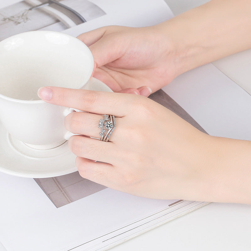 Couple Crown Ring Unisex Wedding Promise Engagement Anniversary Gift Platinum Inlaid Geometric Design Durable Jewelry