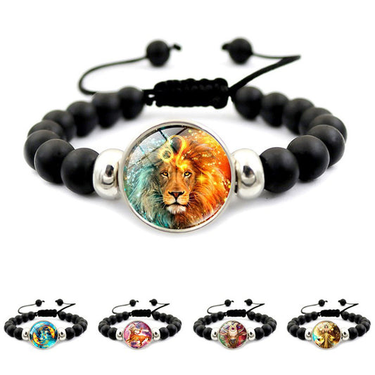Unisex Zodiac Constellation Beaded Bracelet With Time Gem Adjustable Length Glass Beads Travel For Travel Gift