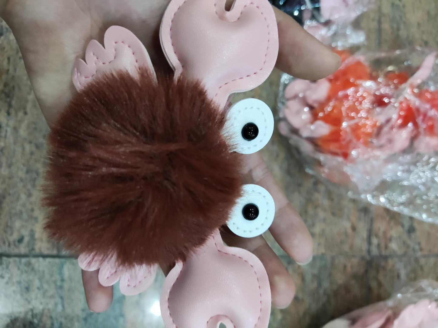 Crab Keychain Adorable Cartoon Crab Pendant Sewn Faux Leather Accessory Cute Crab Design Perfect Gift Great Gift