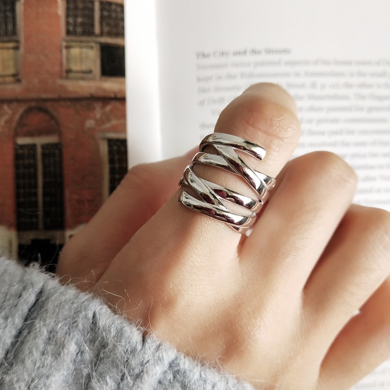 Unisex Geometric Joint Ring Silver Plated European American Design Fashion Statement Ring Vintage Knuckle Ring