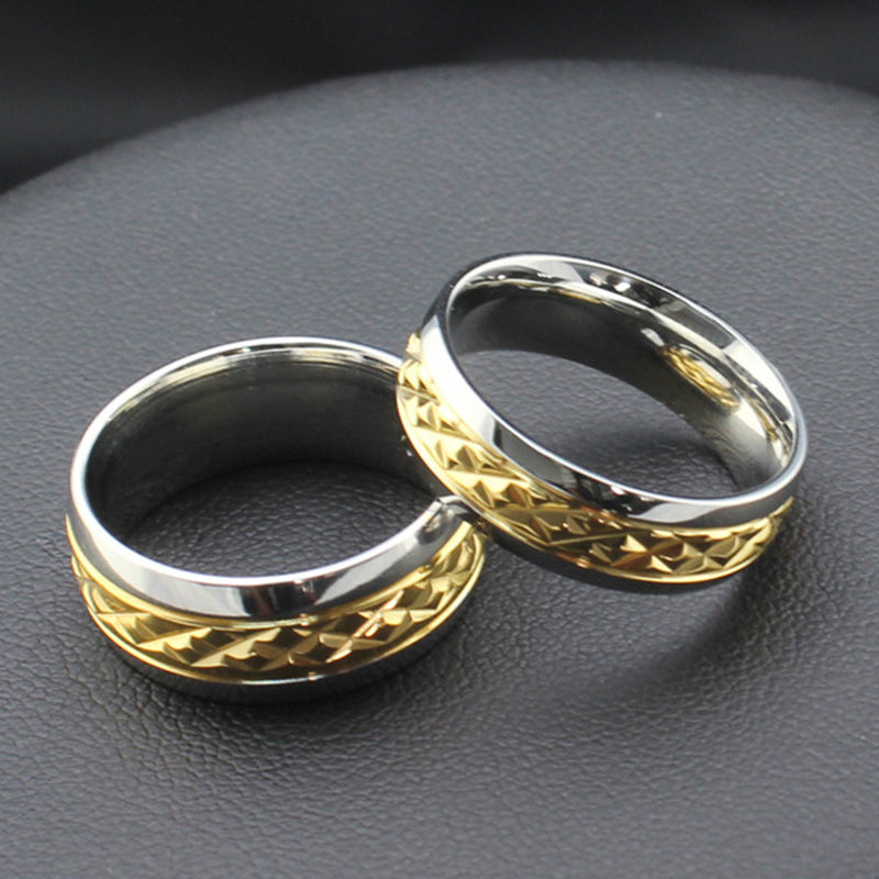 Titanium Steel Gold Plated Couple Ring Geometric Design For Couples Electroplate Jewelry Gift Ready For Lovers