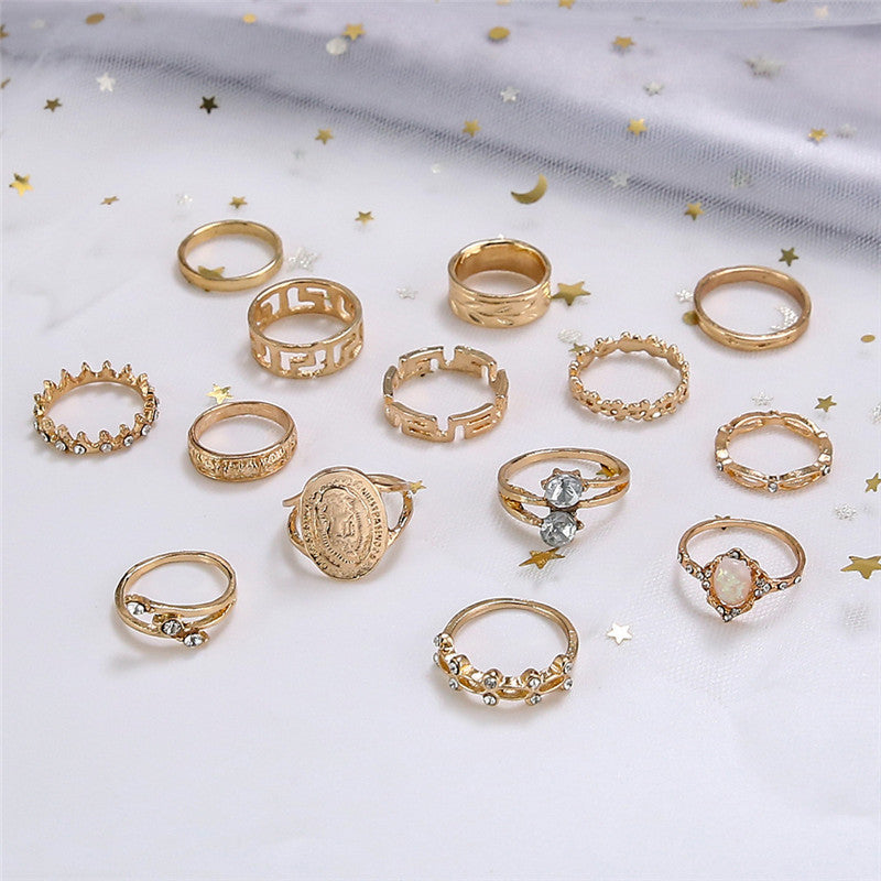 Womens Elegant Opal Ring Set With Micro Diamond Alloy Rings European Design Round Electroplated Finish For You