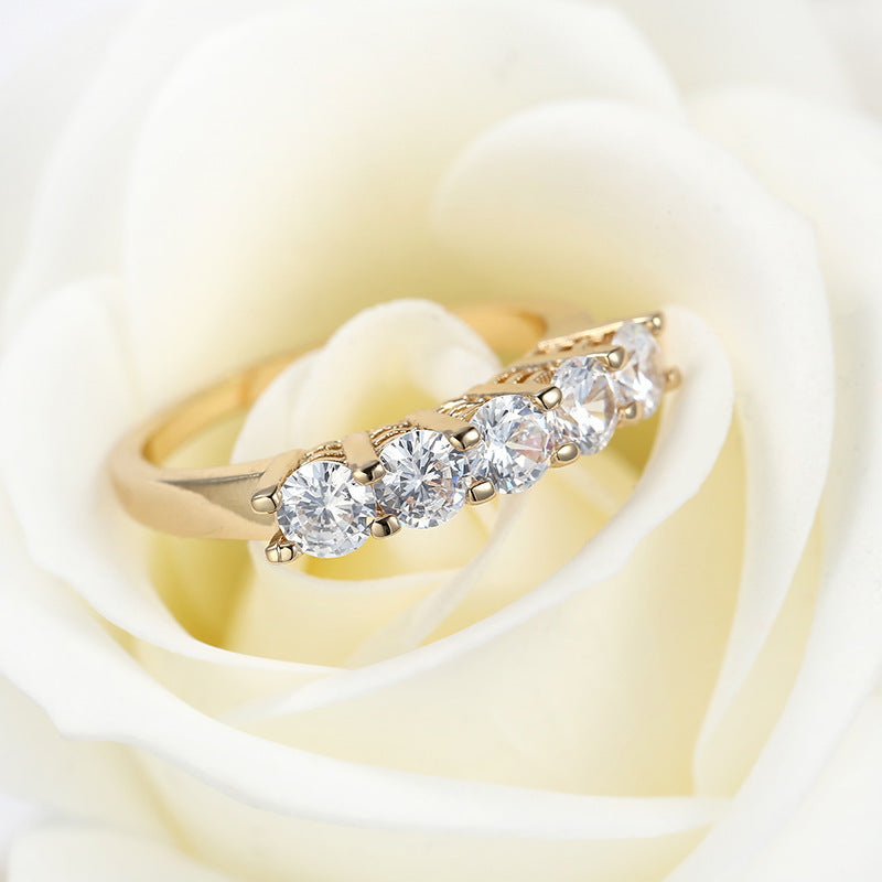 Gold Plated Geometric Copper Ring Inlaid Zircon For Women