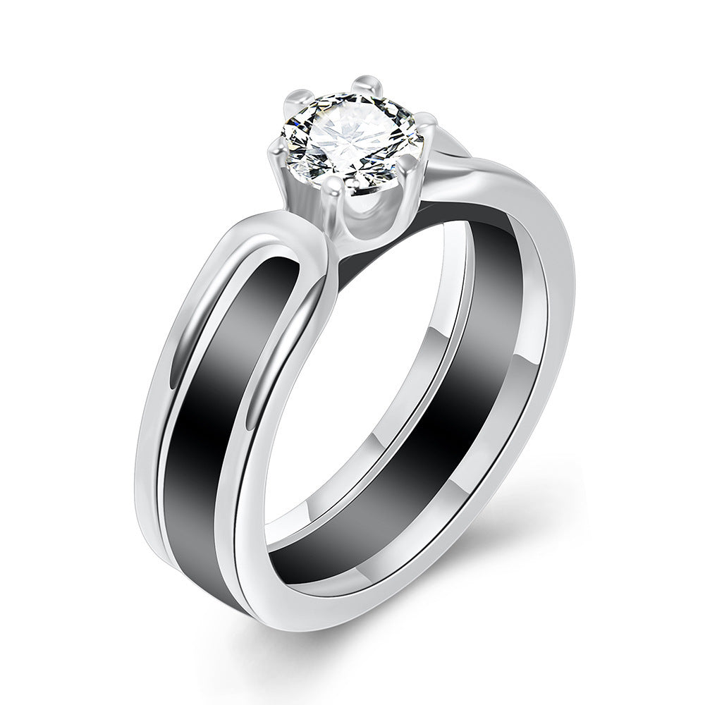 Womens Ceramic Ring Set Geometric Rings Set Gold Plated Inlaid Gemstones Semi Precious Stones Black Split Ring