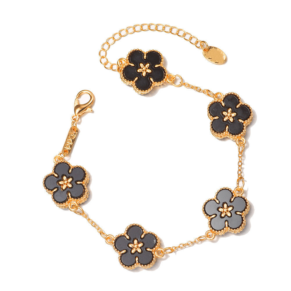 Womens Alloy Bracelet Plum Blossom Sunflower Double Sided Floral Design Jewelry Travel Gift Plum 1PC Gift Plum