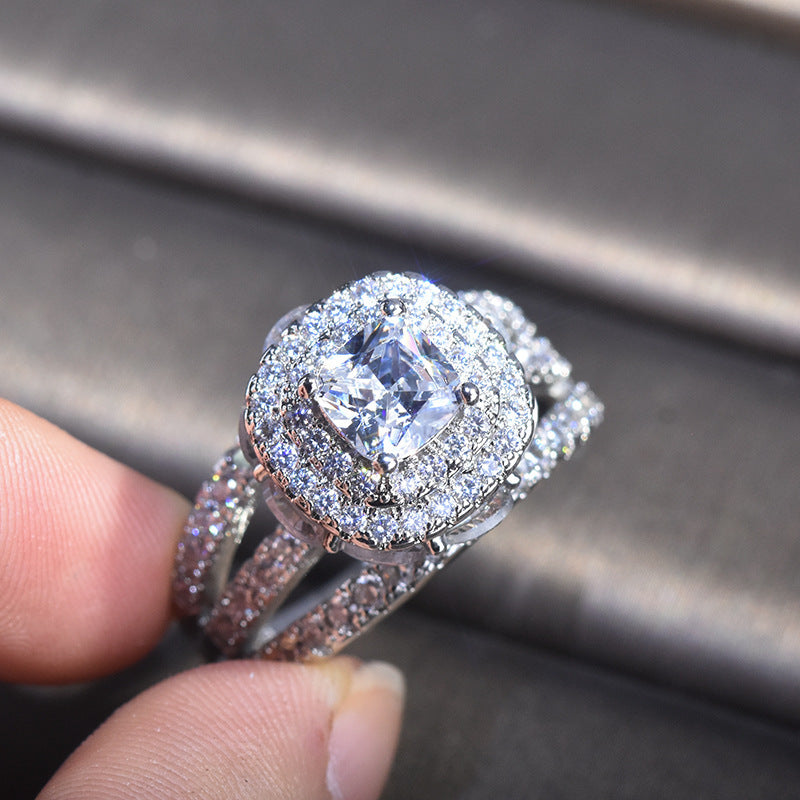 Women Three Layer Diamond Geometric Ring Copper Base Sterling Silver Inlay Jewelry European Design Gift Allure