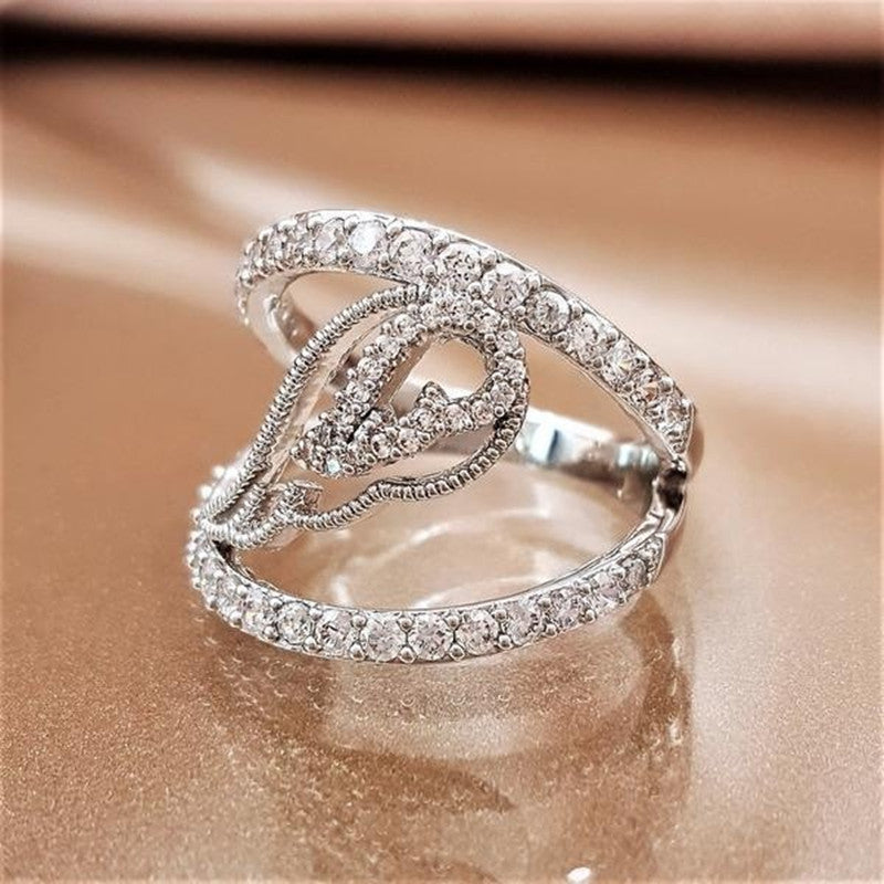 Geometric Zircon Ring Elegant Brass White Steel Alloy Inlay with SemiPrecious Gemstones Jewelry Sizes 6 7 8 9 10