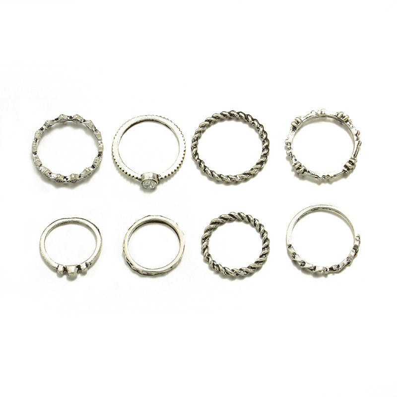 Womens Geometric Twist Ring Electroplated Silver Fashion Jewelry Elegant Modern Design Alloy Ring Set Single Ring