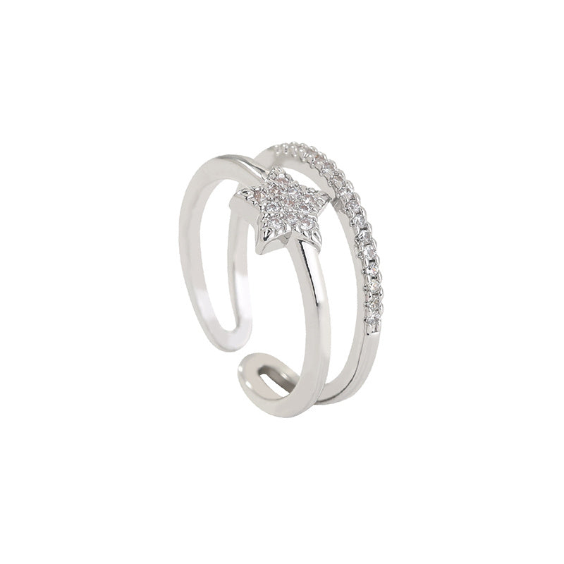 Adjustable Double Layer Five Pointed Star Bracelets With Micro Inlaid Zircon Copper Ring European Electroplated