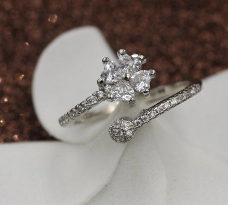 Silver Plated White Copper Plum Blossom Diamond Accent Ring 8mm Durable Engagement Anniversary Fashion Jewelry