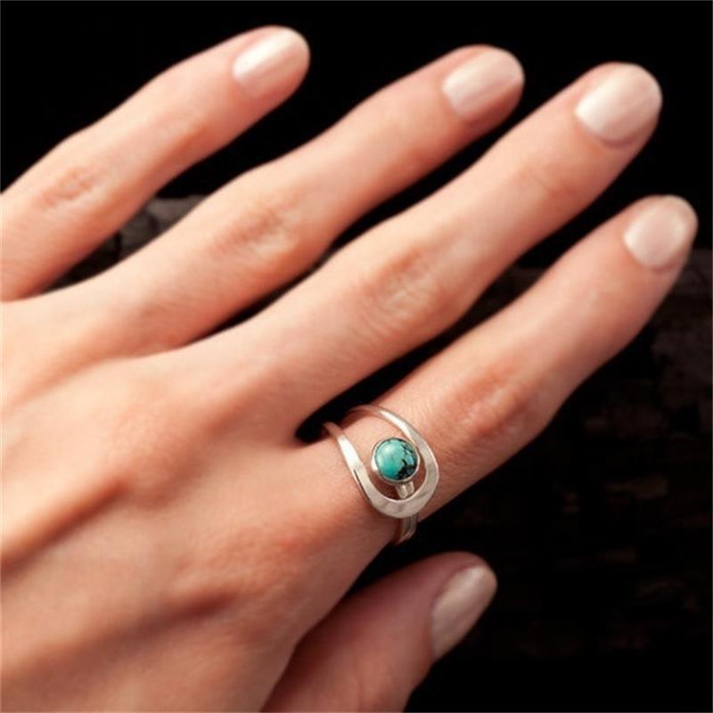 Geometric Alloy Ring Vintage Turquoise Electroplated Jewelry Geometric Design Fashion Ring Trendy Turquoise Gem