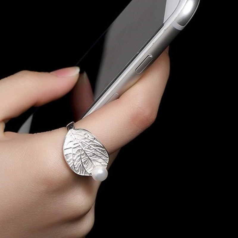 Sterling Silver Lotus Leaf Pearl Ring Elegant Jewelry Gift For Her Handcrafted Accessory Fine Craftsmanship In