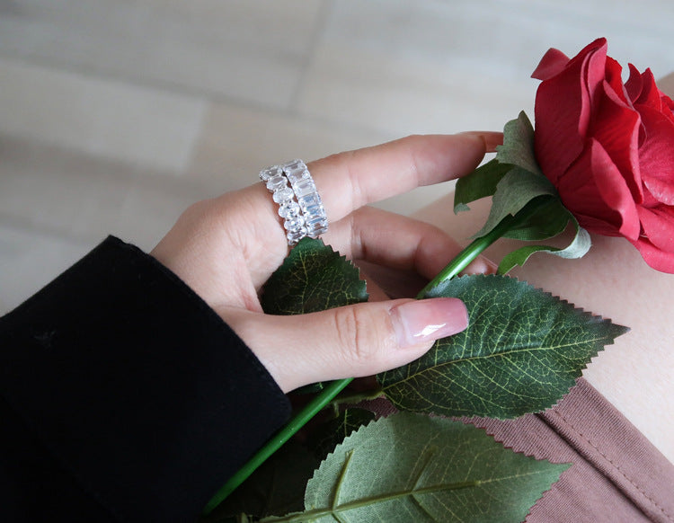 Womens Diamond Cut Zircon Ring Sterling Silver Inlaid Wedding Engagement Jewelry Elegant Gift For Her Style Up