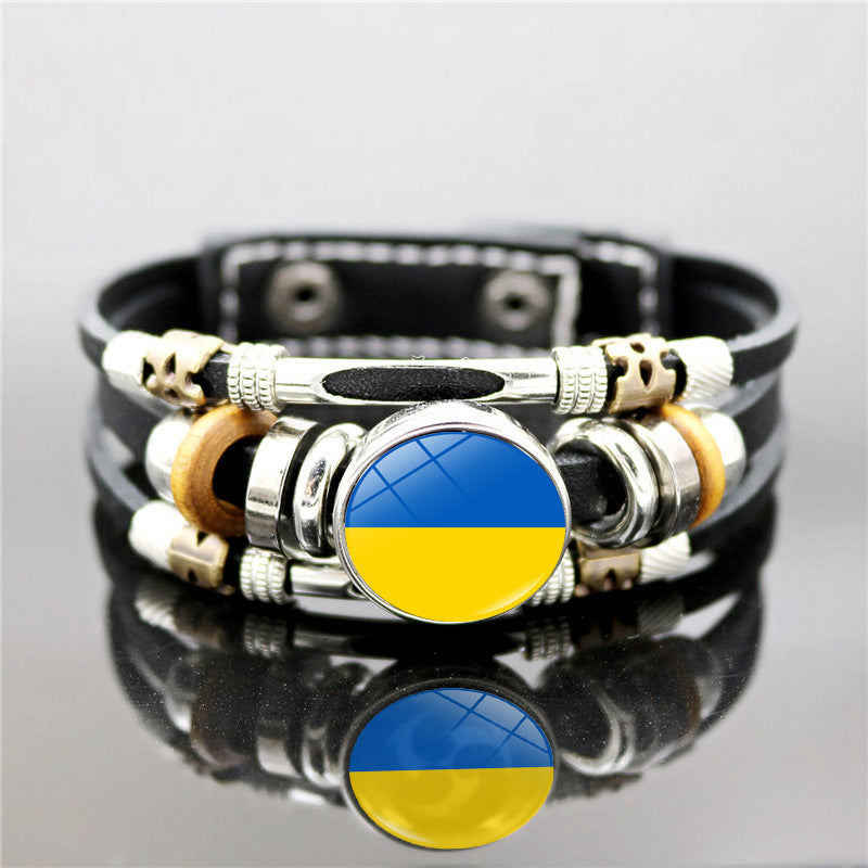 Unisex Vintage Leather Bracelet Handcrafted Multi Layer Bead Geometric Design European Style Handmade Gift Everyday