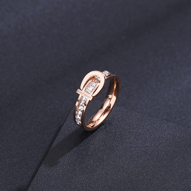 Geometric Rose Gold Titanium Steel Ring With Electroplated Gemstone For Women Durable Elegant Fashion Jewellery