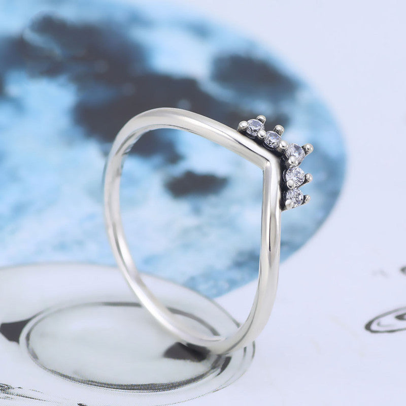 Sterling Silver Crown Ring With Inlaid Gemstones 925