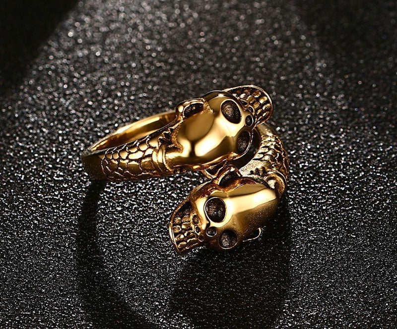 Unisex Skull Ring Stainless Steel Mixed Gold Finish With Alloy Inlaid Gemstones Korean Animal Zodiac Statement