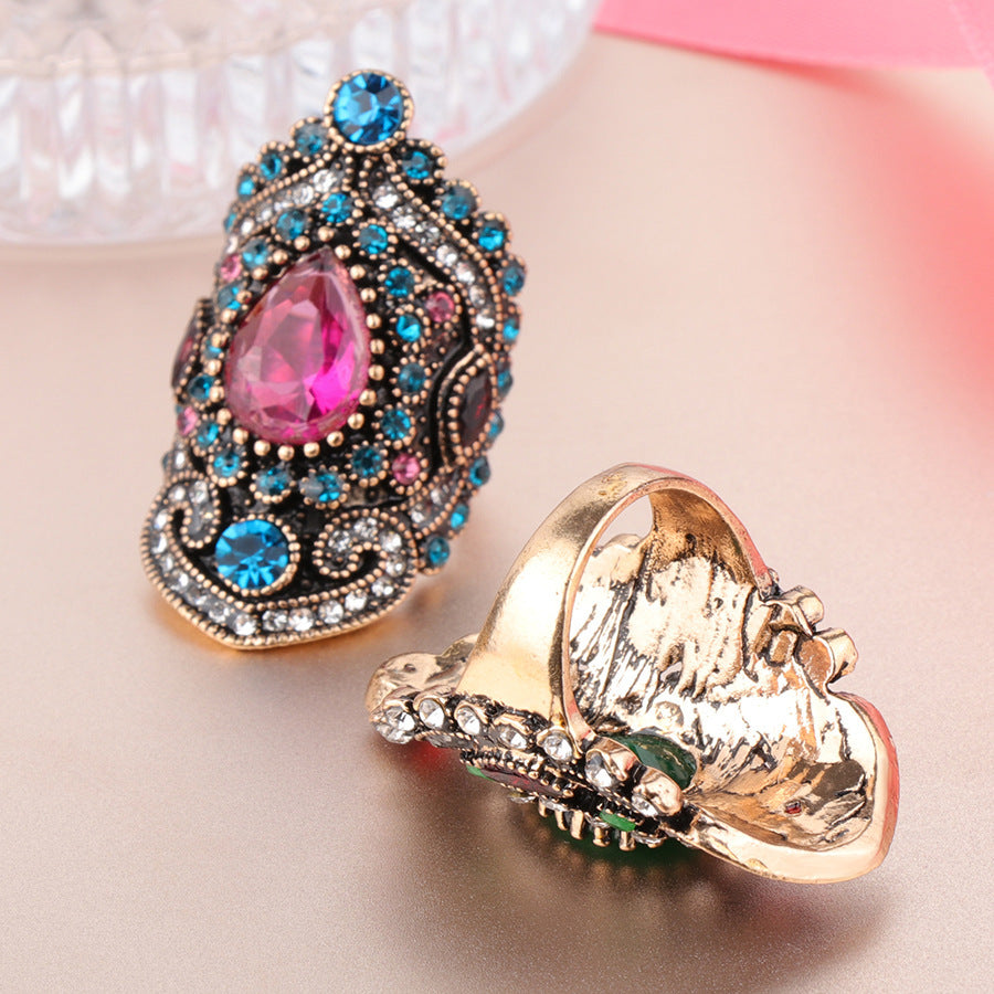 Heart Shaped Alloy Ring Blue Plated Jewelry For Women European American Design Fashion Jewelry For Women Style