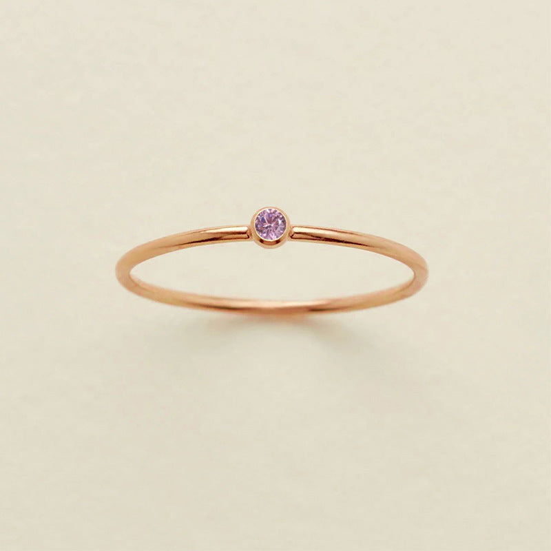 Stainless Steel Geometric Ring With Diamond Accents And Colorful Simulated Birthstone Anniversary Ring For Women Girls