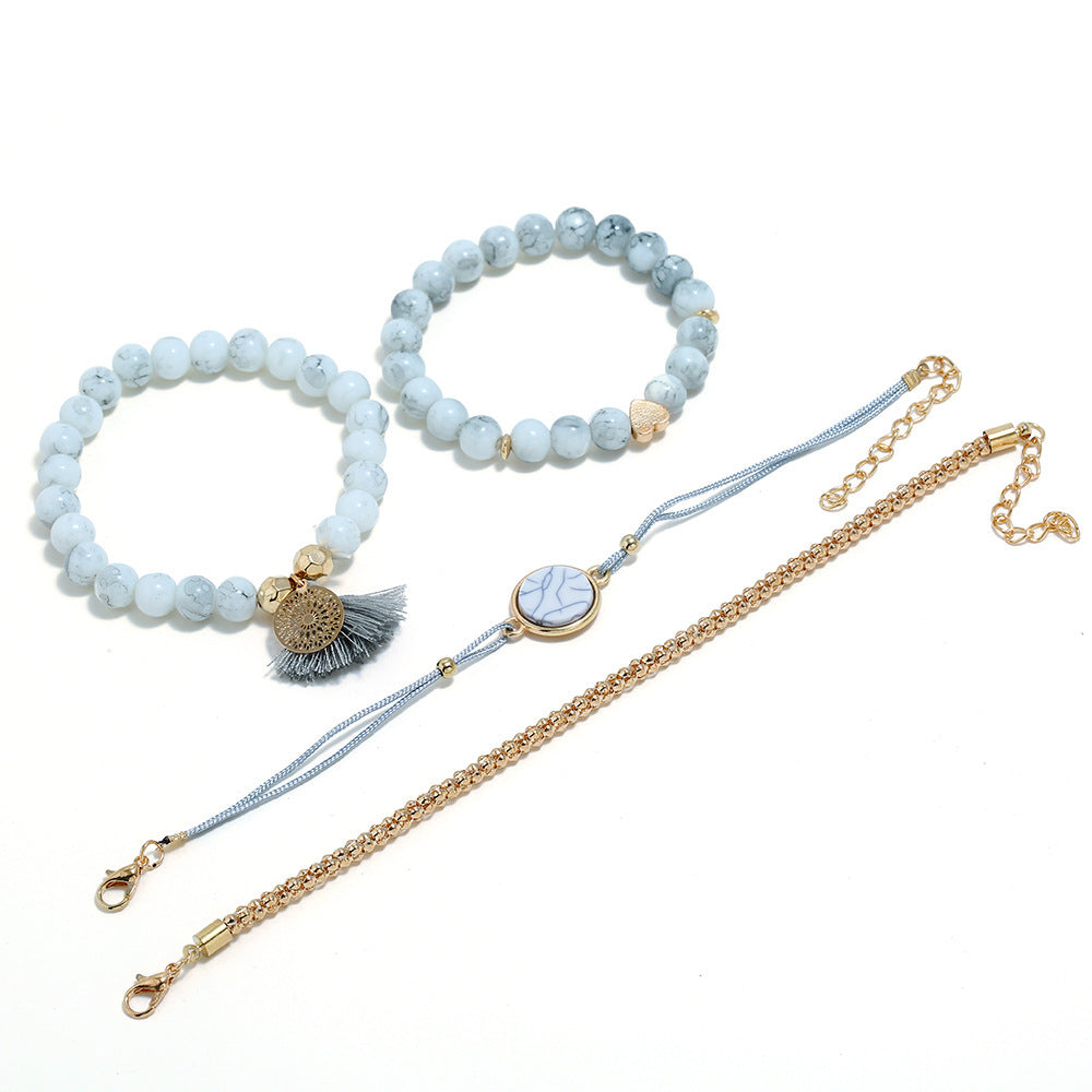 Unisex Vintage Turquoise Tassel Bracelet With Round Stone Accent Zinc Alloy Jewelry Travel Gift Commemorative Edition