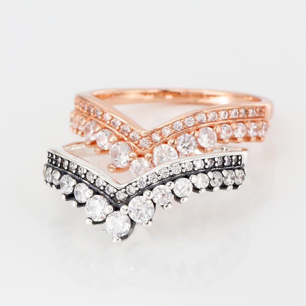 Womens Crown Diamond Accent Ring Gold Plated Copper Vintage Geometric Jewelry Durable Fashion Elegant Classic Jewelry