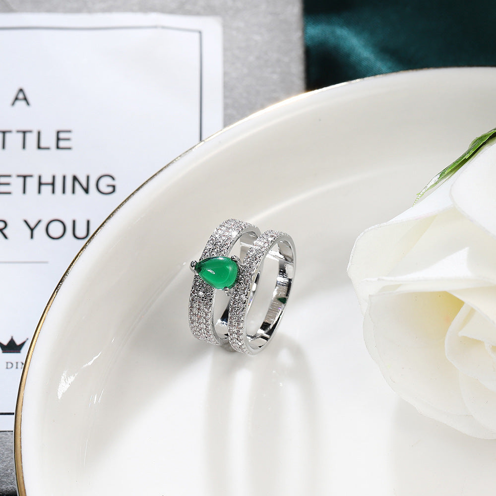 Geometric Copper Zircon Ring For Women Emerald Stone Jewelry Dainty Elegant Gift With Timeless Style For Women