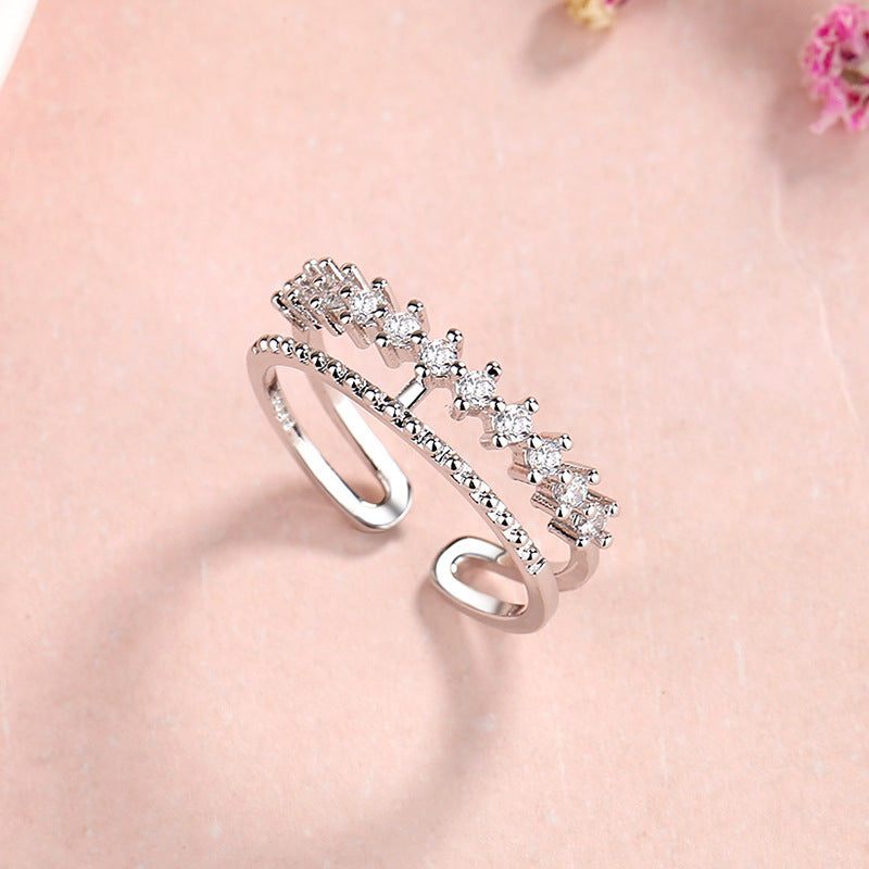 Women's Crown Ring with Flash Diamond Accent Index Finger Adornment S925 Sterling Silver Band Enhanced by 3A Zircon Stones Statement Ring Jewelry