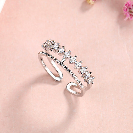 Women's Crown Ring with Flash Diamond Accent Index Finger Adornment S925 Sterling Silver Band Enhanced by 3A Zircon Stones Statement Ring Jewelry