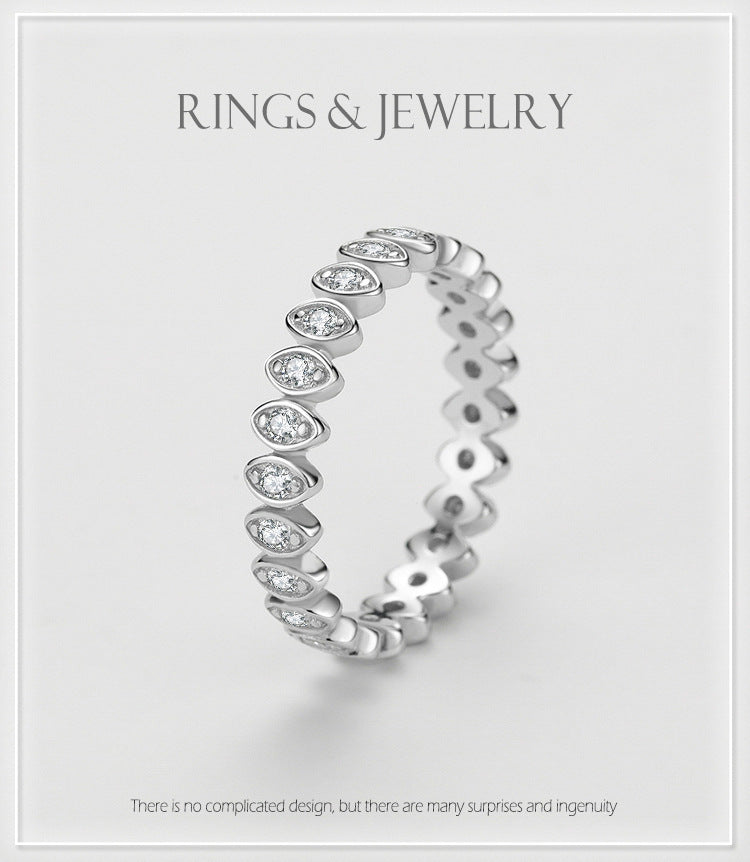 Geometric S925 Silver Ring Eye Inlay Diamond Studs Polka Dot Design For Women Elegant Everyday Accessory Style