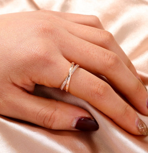 Adjustable Copper Geometric Ring With Micropaved White Zircons Unisex Gift For Weddings Travel And Jewelry Gift