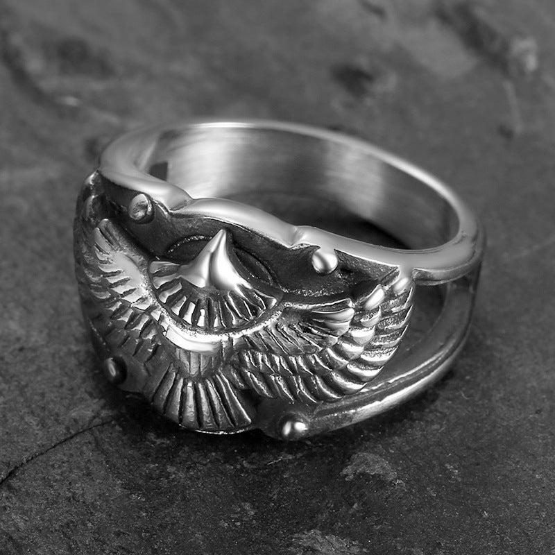 Retro Flying Eagle Stainless Steel Wing Ring Unisex Jewelry Polished Metal Band With Wings Sizes 7 8 9 10 11 12 13
