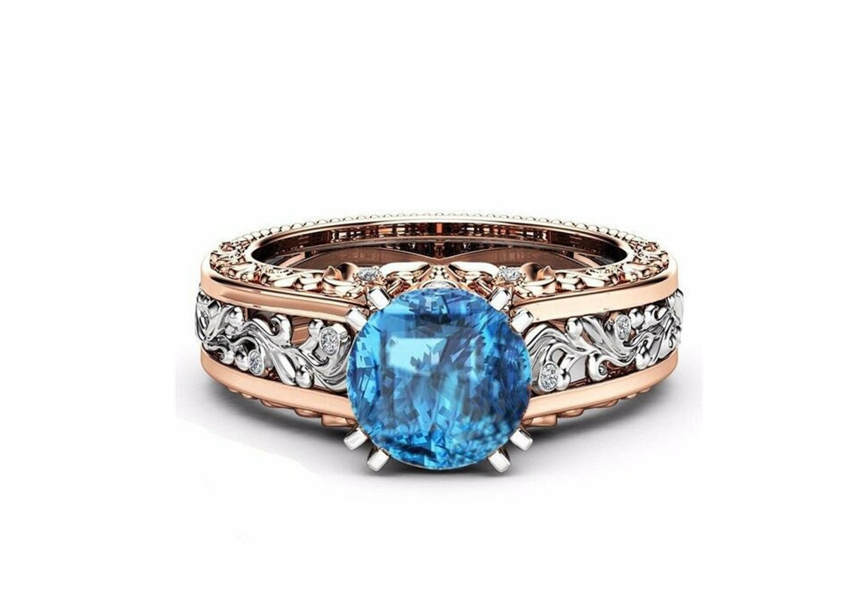 New Ring Plated 14K Rose Gold Separated Ring Champagne Gemstone Diamond Ring Fashion Women Must Have Beautiful