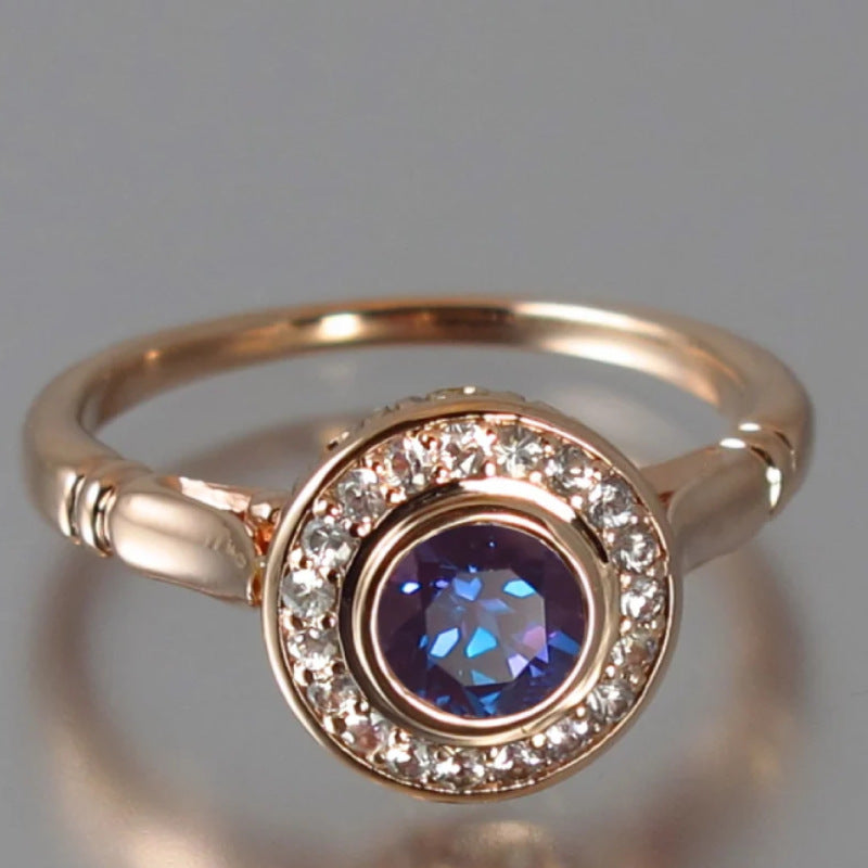 Zircon Ring for Women Double Layer Diamond Design Gold Plated Copper Ring Size 6 7 8 9 10 Elegant Classic Look