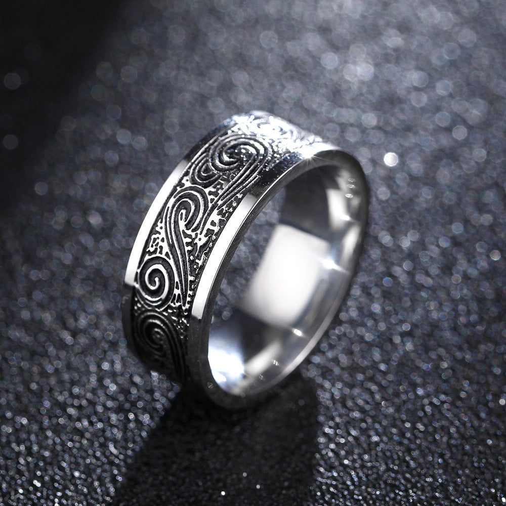 Mens Stainless Steel Ring With Geometric Design Retro Style Titanium Accent Durable Fashion Jewelry Band Classic Style