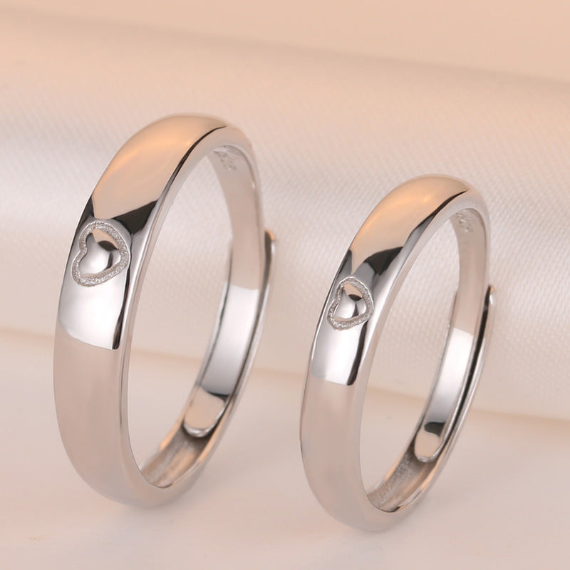 Adjustable Heart Ring Pair In Silver Electroplated Fashion Matching Rings For Men And Women Simple And Stylish