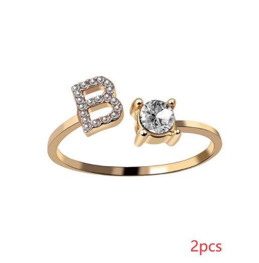 Womens Initial Letter Ring Adjustable Vintage Jewelry Zircon Accents Alloy Rhinestone Ring Perfect For Gifting