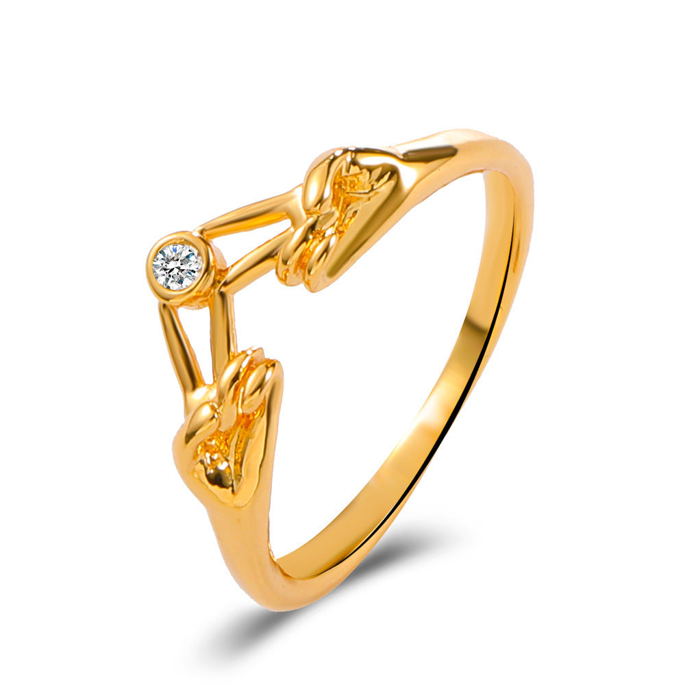 Vintage Hugging Hands Ring Vintage Electroplated Band With Zircon Stone Geometric Design Love Ring Birthday As