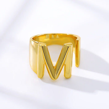 Women's Initial Letter Ring Wide Band Alphabet Copper Electroplated Personalized Statement Jewelry Gift Online