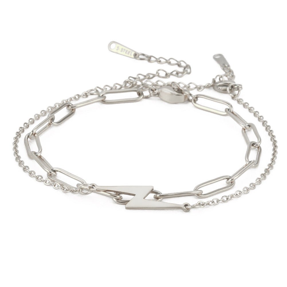 Womens Elegant Stainless Steel Double Layer Bracelet Pattern Design Simple Bangle Jewelry Gift For Her Stylish